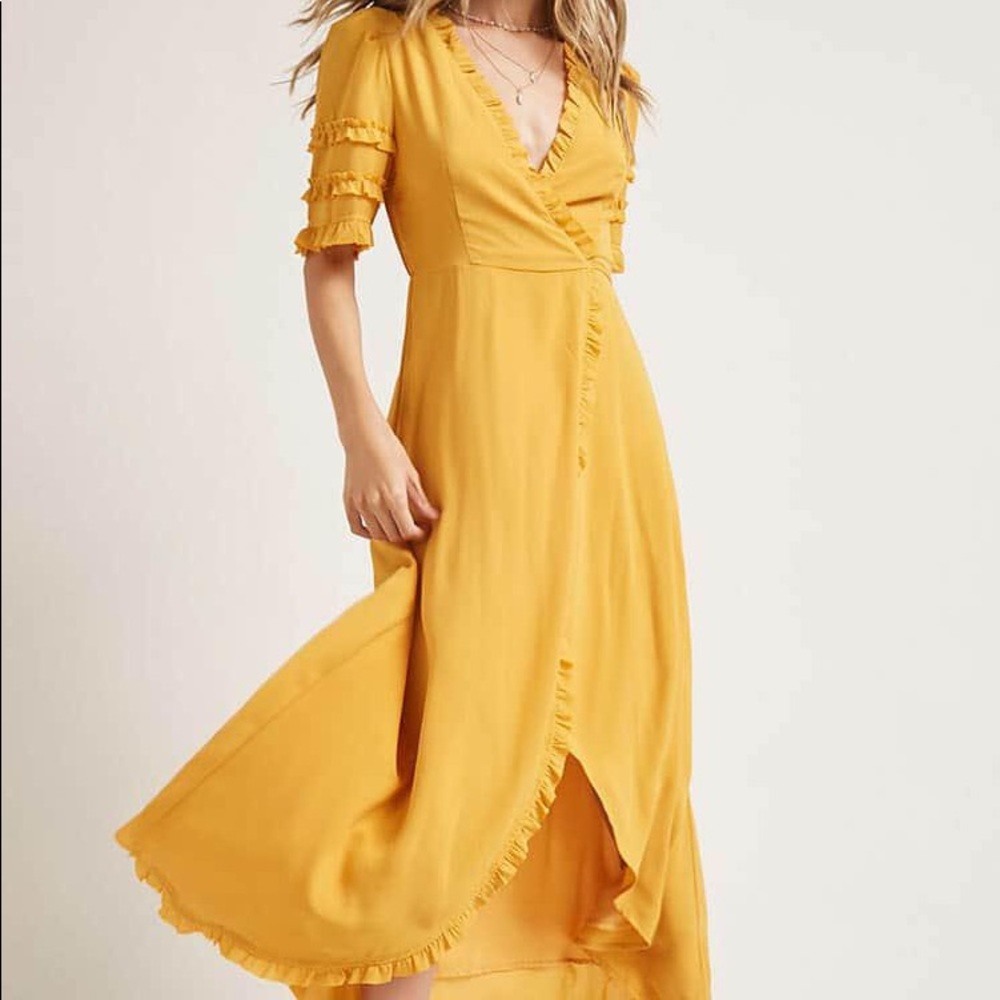 Marigold Chiffon Ruffle Trim Wrap Dress - Picture 2 of 6